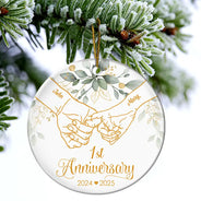Wedding Anniversary,Gift For Couples,Gift For Husband,Gift For Wife,Happy - 50th Anniversary Forever Holding Hands - Personalized Circle Ceramic Ornament