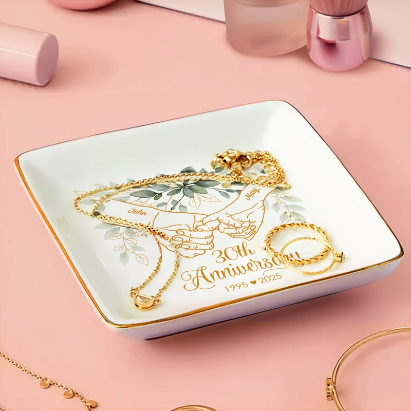 Wedding Anniversary, Gift For Couples, Gift For Husband, Gift For Wife, Happy - 50th Anniversary Forever Holding Hands - Personalized Ring Dish