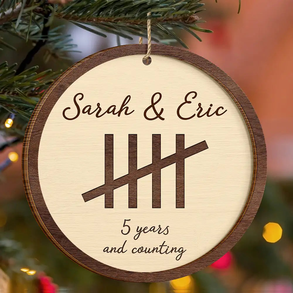 Wedding Anniversary,Gift For Couples,Gift For Husband,Gift For Wife,Happy - 5th Anniversary Wooden Anniversary Years And Counting - Personalized 2-Layered Wooden Ornament