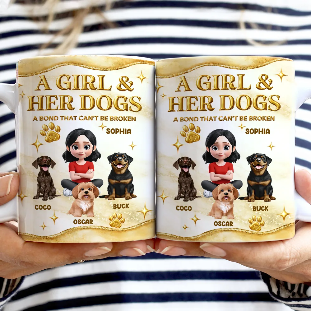 Pet Lovers,Pet Mom,Pet Dad,Dog Lovers,Dog Mom,Dog Dad,Happy - A Bond That Can't Be Broken Golden 3D Effect - Personalized White Edge-to-Edge Mug