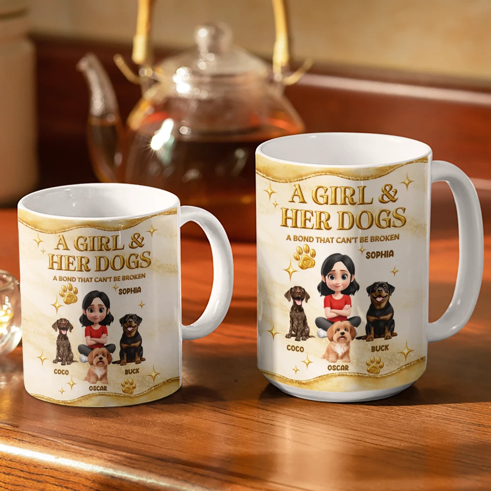 Pet Lovers,Pet Mom,Pet Dad,Dog Lovers,Dog Mom,Dog Dad,Happy - A Bond That Can't Be Broken Golden 3D Effect - Personalized White Edge-to-Edge Mug