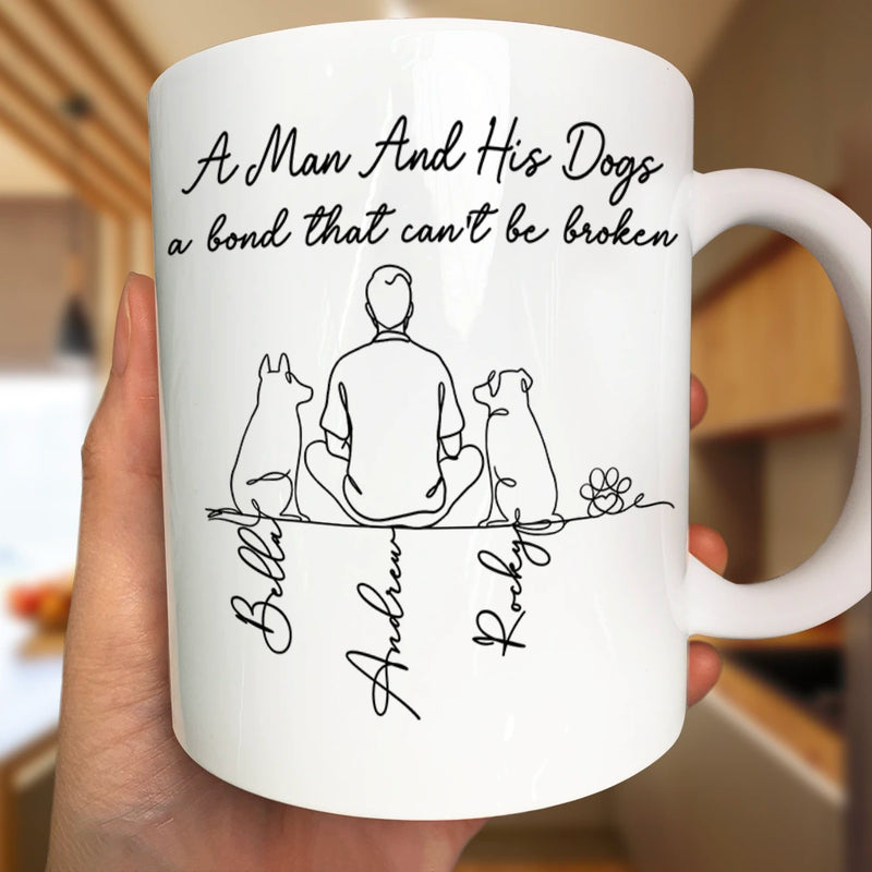 Pet Lovers,Pet Mom,Pet Dad,Dog Lovers,Dog Mom,Dog Dad,Happy - A Bond That Can't Be Broken Woman Man Line Art - Personalized Mug
