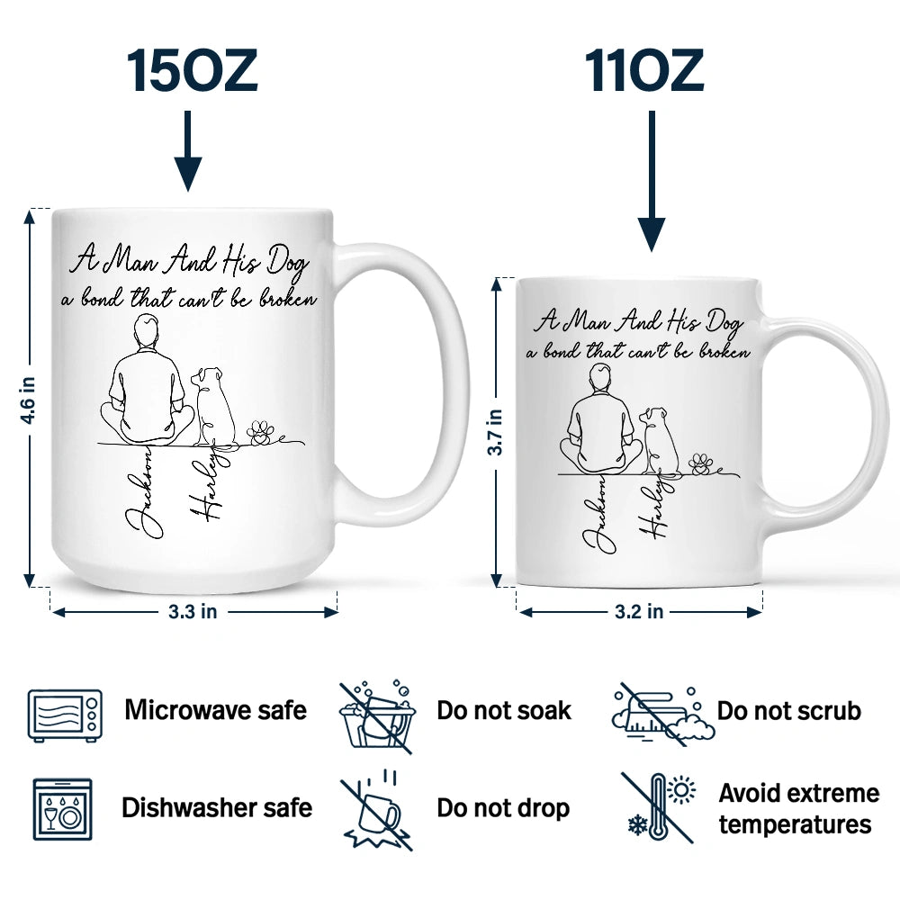 Pet Lovers,Pet Mom,Pet Dad,Dog Lovers,Dog Mom,Dog Dad,Happy - A Bond That Can't Be Broken Woman Man Line Art - Personalized Mug