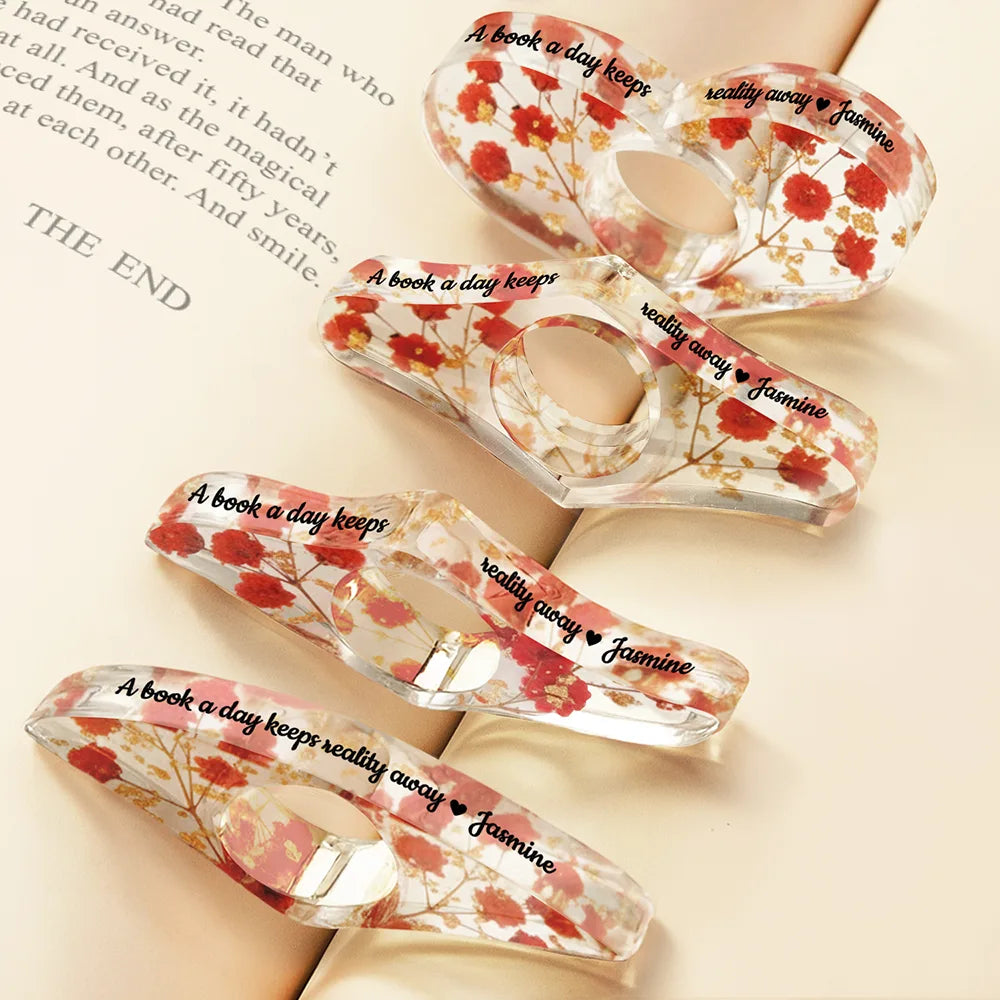 Reading,Gift For Women,Happy - A Book A Day Keeps Reality Away - Personalized Resin Flower Page Holder