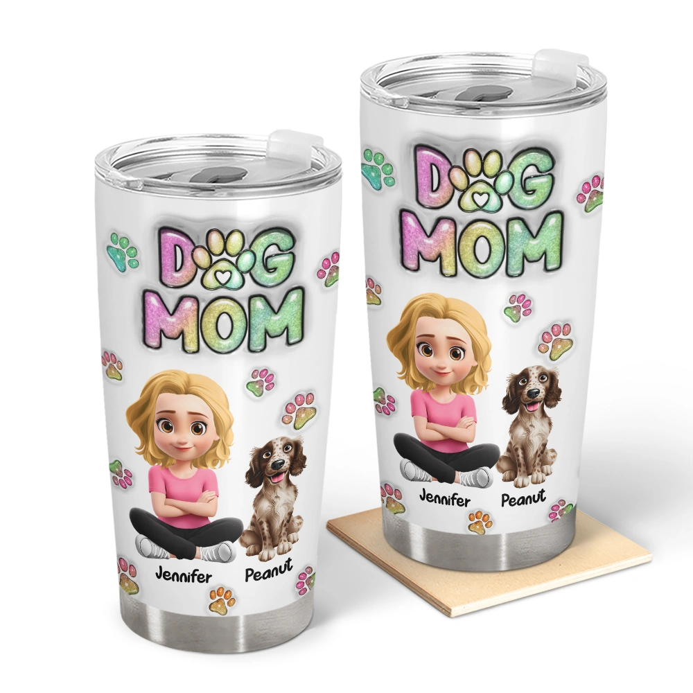 Dog Mom Dog Dad Sitting - 3D Inflated Effect Printed Tumbler, Personalized Tumbler