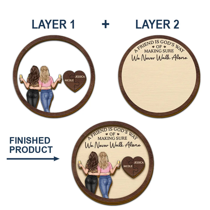 Gift For Bestie, Old Best friends, Happy - A Friend Is God's Way Of Making Sure We Never Walk Alone - Personalized Custom Shaped Car Visor Clip