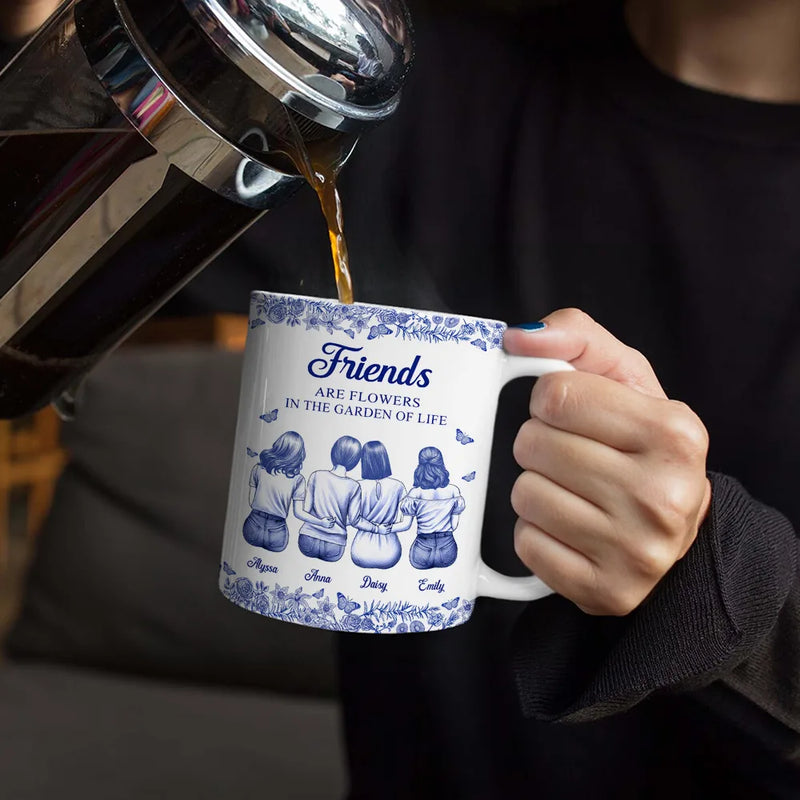 Gift For Bestie,Happy - A Friend Is God's Way Toile Pattern - Personalized White Edge-to-Edge Mug