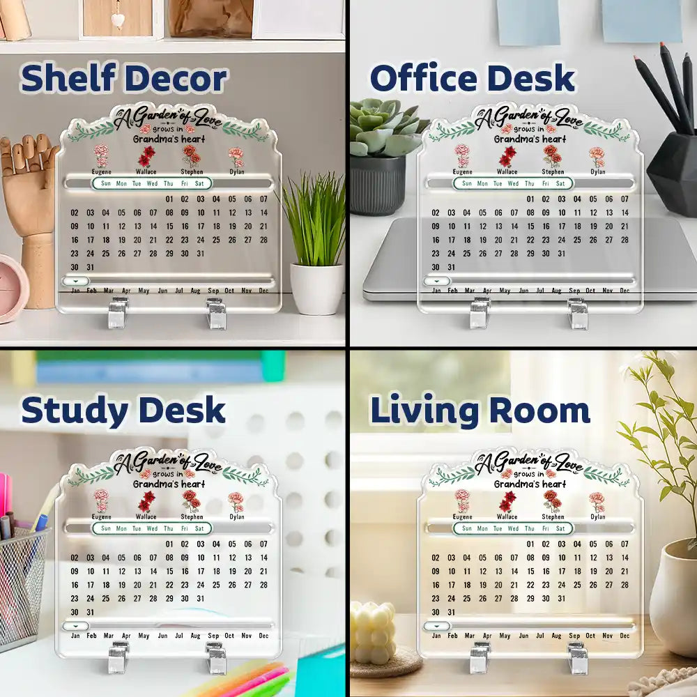 Family, Christmas, Gift For Mother, Gift For Grandma, Gift For Aunt - A Garden Of Love Grows In Heart - Personalized Acrylic Perpetual Desk Calendar