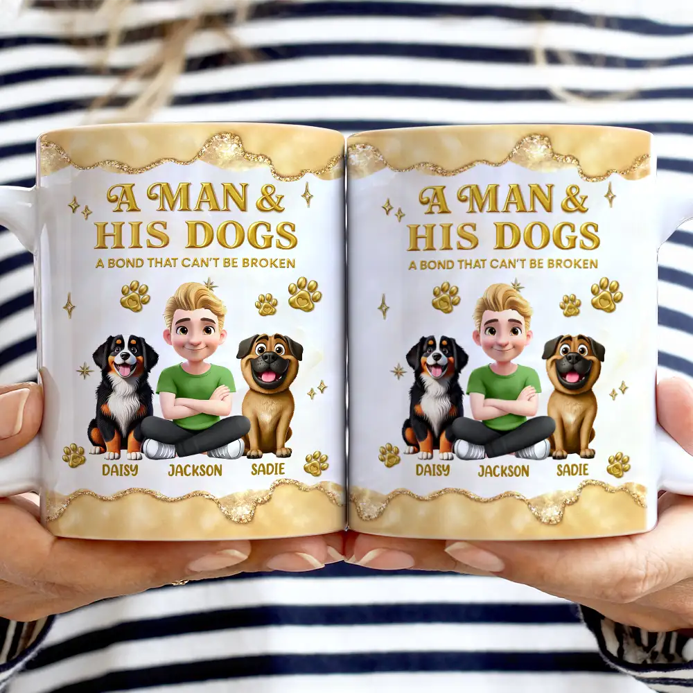 Dog Mom,Dog Lovers,Happy - A Girl And Her Dog A Bond Can't Be Broken Gold Effect - Personalized White Edge-to-Edge Mug