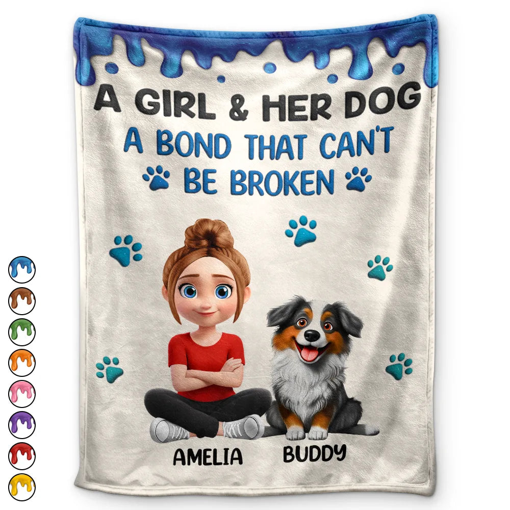A Girl And Her Dog A Bond That Can't Be Broken - Personalized Fleece Blanket, Sherpa Blanket
