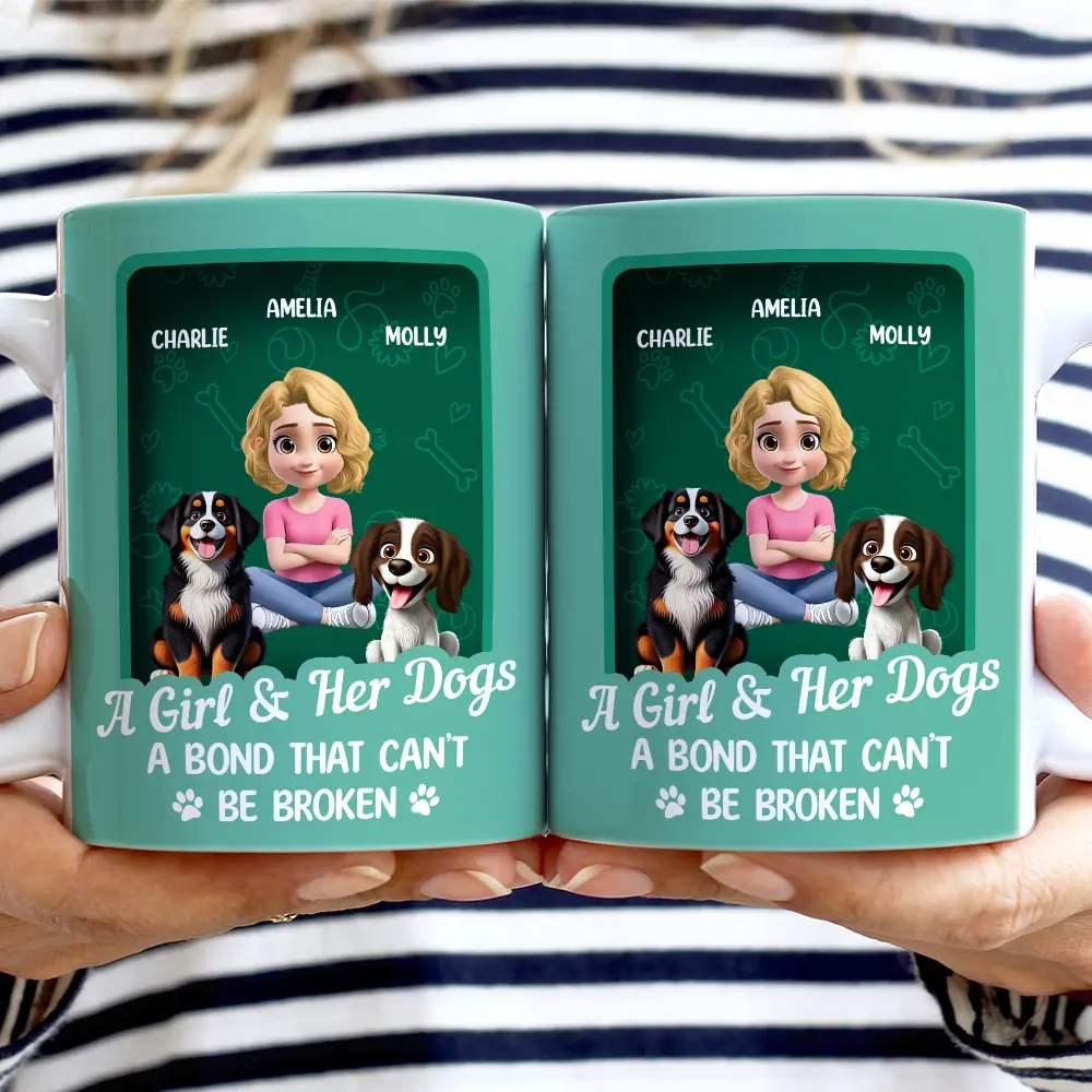 Dog Lovers, Dog Mom, Dog Dad, Pet Lovers, Happy - A Girl And Her Dog A Bond That Can't Be Broken Toy Box - Personalized White Edge-to-Edge Mug