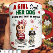 Dog Lovers,Dog Mom,Pet Lovers,Pet Mom,Happy,Christmas - A Girl And Her Dog Christmas - Personalized Accent Mug