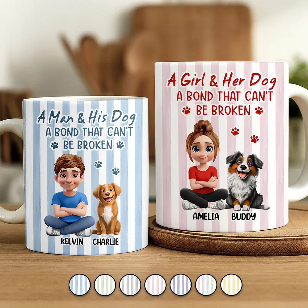 A Girl And Her Dog Stripe Colors - Personalized White Edge-to-Edge Mug