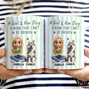 Pet Lovers,Pet Mom,Pet Dad,Dog Lovers,Dog Mom,Dog Dad,Happy - A Girl And Her Dog Stripe Colors - Personalized White Edge-to-Edge Mug