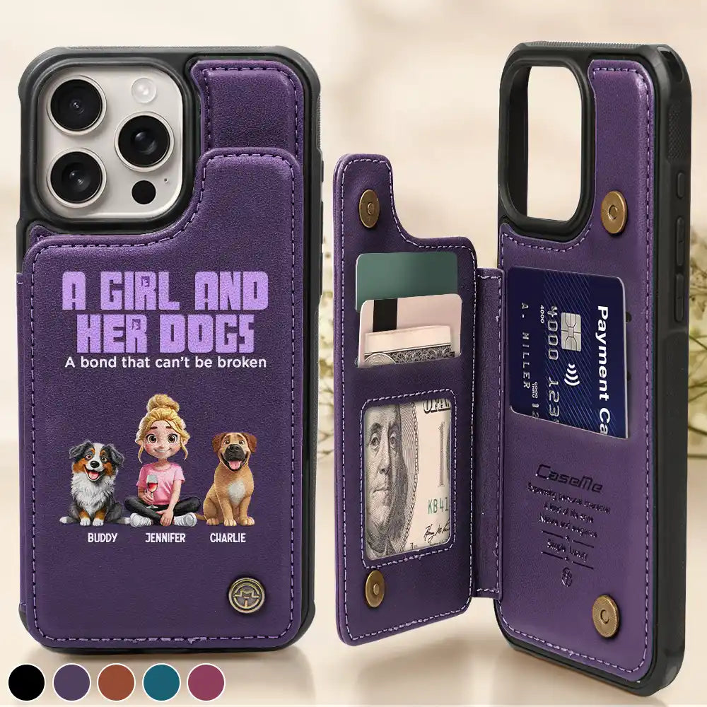 Dog Lovers,Dog Mom - A Girl And Her Dogs - Personalized Leather Flip Wallet Phone Case
