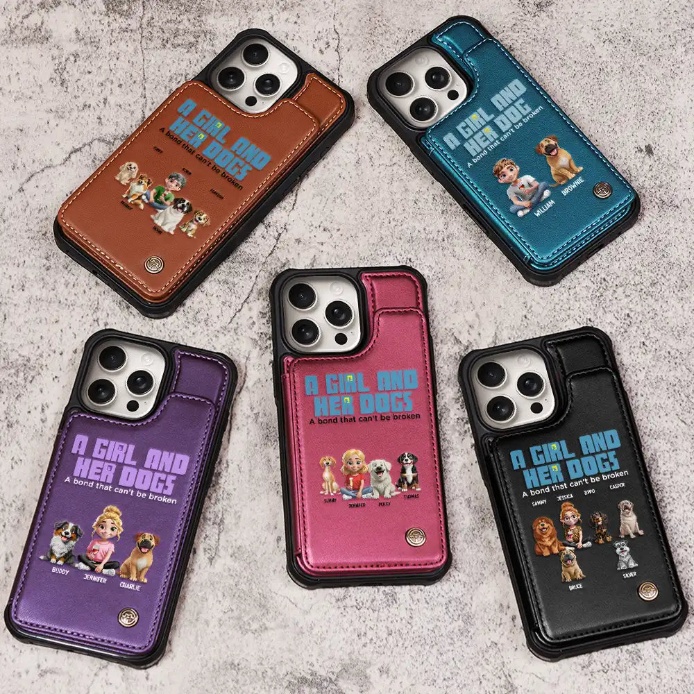 Dog Lovers,Dog Mom - A Girl And Her Dogs - Personalized Leather Flip Wallet Phone Case

