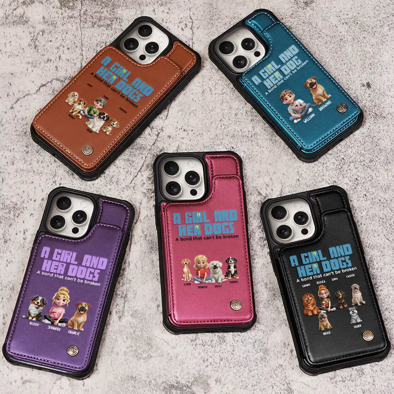 Dog Lovers,Dog Mom - A Girl And Her Dogs - Personalized Leather Flip Wallet Phone Case
