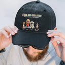 Dog Lovers, Dog Mom, Dog Dad, Summer, Pet Lovers, Pet Mom, Pet Dad, Happy - A Girl And Her Dogs - Personalized Vintage Washed Denim Cap