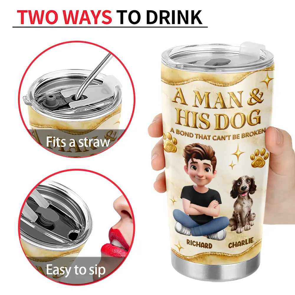 Dog Lovers,Dog Mom,Dog Dad,Pet Lovers,Pet Mom,Pet Dad,Happy - A Girl And Her Dogs 3D Golden Effect - Personalized Tumbler