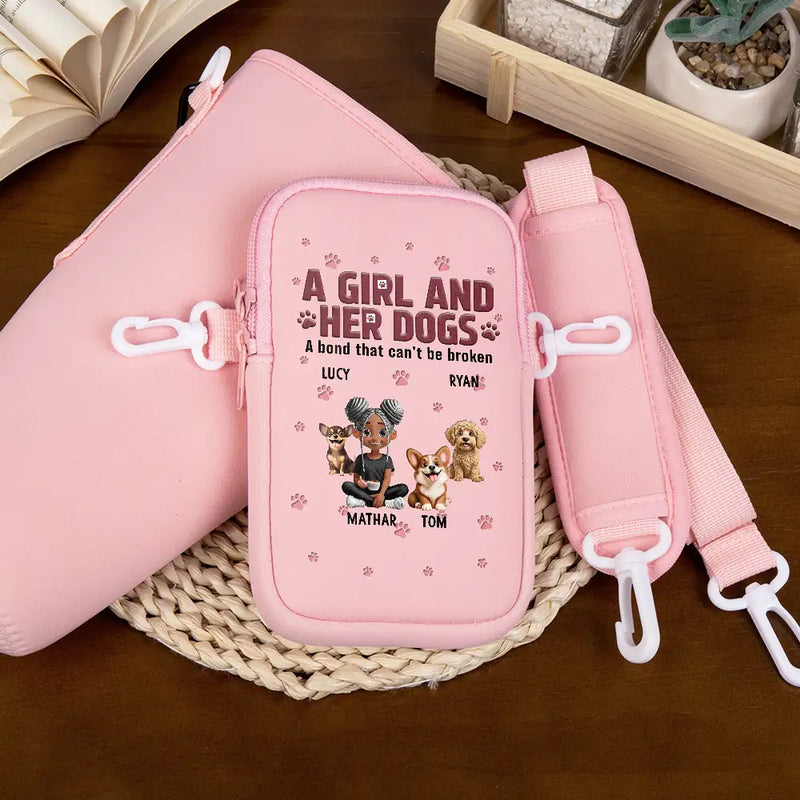Pet Lovers, Pet Mom, Dog Lovers, Dog Mom, Happy - A Girl And Her Dogs A Bond That Can't Be Broken - Personalized Bottle Carrier Bag