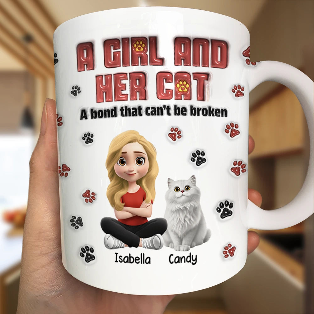 Pet Lovers, Pet Mom, Dog Lovers, Dog Mom, Cat Lovers, Cat Mom, Happy - A Girl And Her Fur Babies - 3D Inflated Effect Printed, Personalized Mug