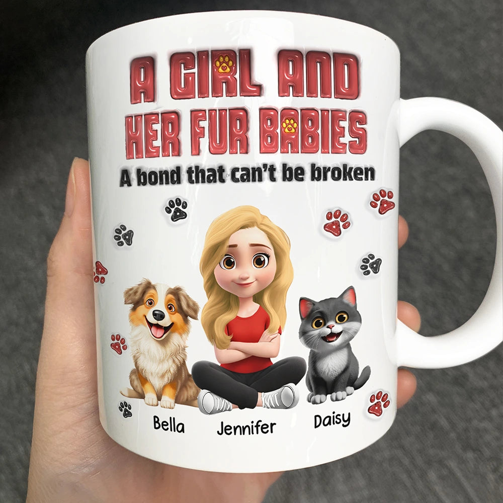 A Girl And Her Fur Babies - 3D Inflated Effect Printed, Personalized Mug