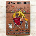 Camping,Campsite,Funny,Dog Lovers - A Girl Her Dogs Camping - Personalized Leather Journal