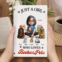 Gift For Women,Reading,Happy,Pet Lovers,Pet Mom,Dog Lovers,Dog Mom,Cat Lovers,Cat Mom,Gift For Yourself - A Girl Who Loves Books & Pets 3D Effect - Personalized Ceramic Book Vase