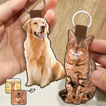 Custom Photo Every Day Is Brighter With My Furry Friend By My Side - Personalized Custom Shaped Leather Keychain