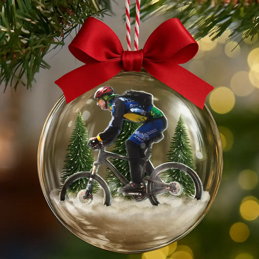 Photo Hobby Ornament,Custom Photo,Christmas,Happy - Custom Photo Hobby Mountain Biking - Personalized 3D Acrylic Ball Ornament