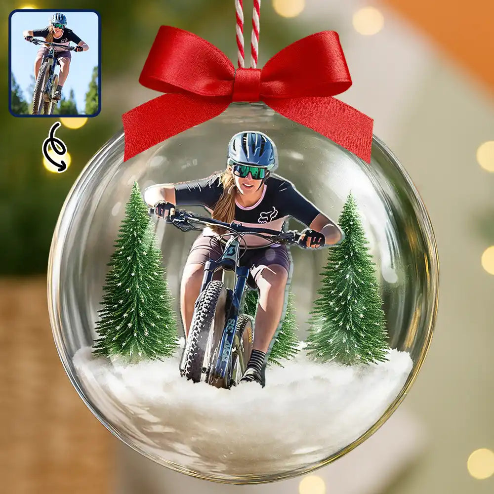 Photo Hobby Ornament,Custom Photo,Christmas,Happy - Custom Photo Hobby Mountain Biking - Personalized 3D Acrylic Ball Ornament