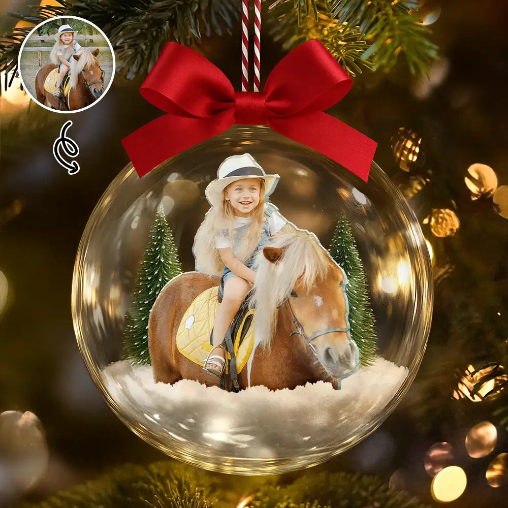 Custom Photo,Photo Hobby Ornament,Christmas,Happy - Custom Photo Horse Riding Equestrian Lovers - Personalized 3D Acrylic Ball Ornament