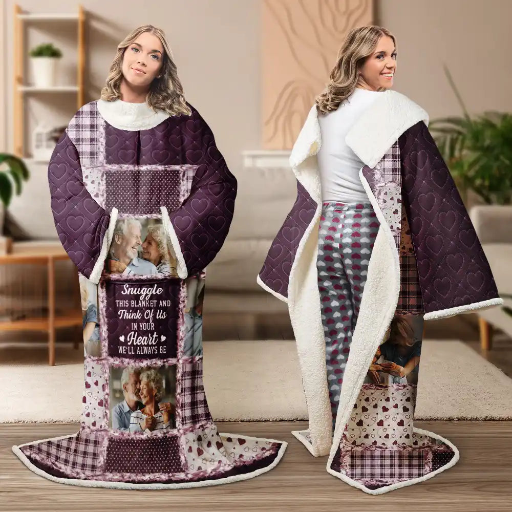 Memorial,Custom Photo,Love - Custom Photo Memorial When You Really Miss Me Hug This Blanket - Personalized Wearable Blanket With Sleeves