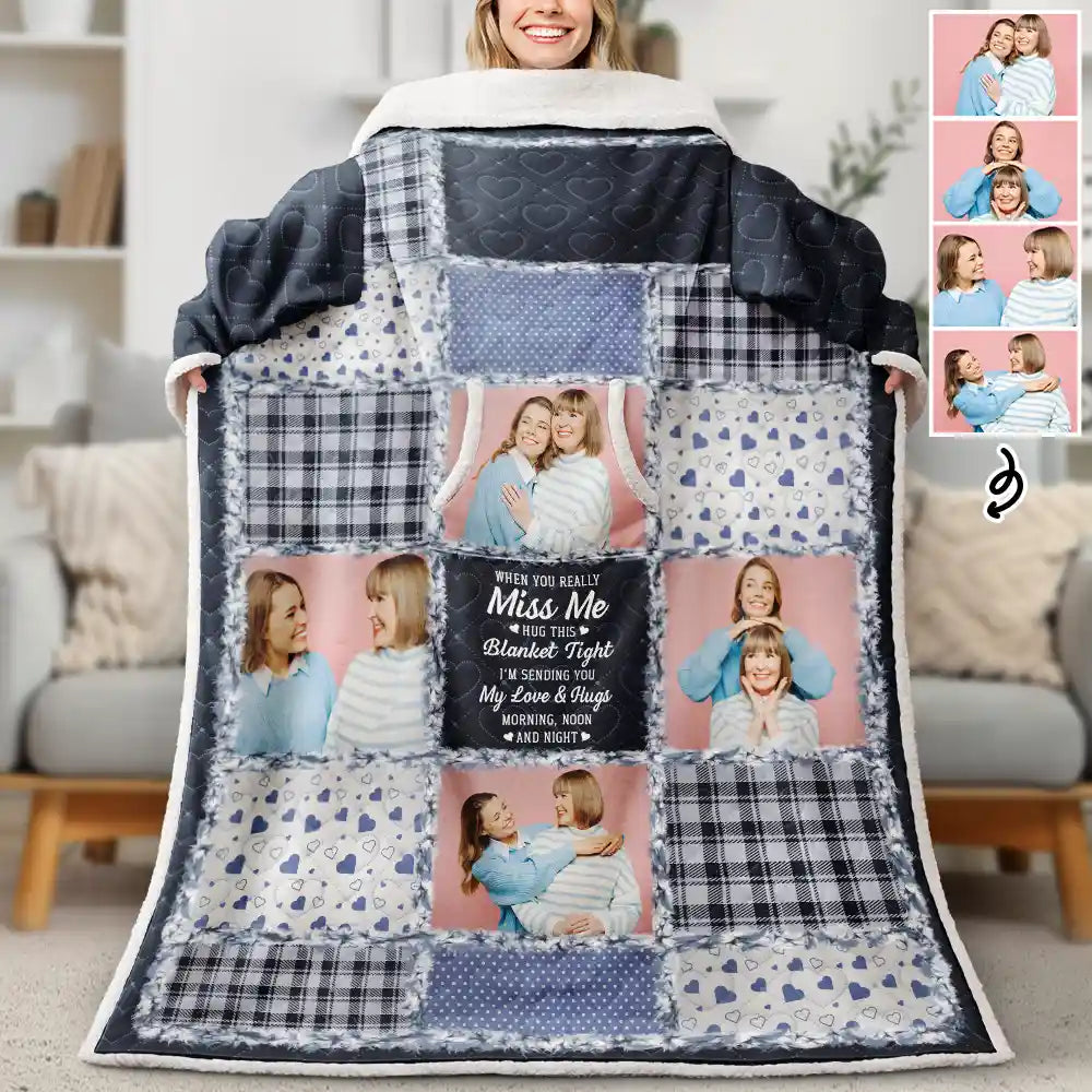 Custom Photo Memorial When You Really Miss Me Hug This Blanket - Personalized Wearable Blanket With Sleeves