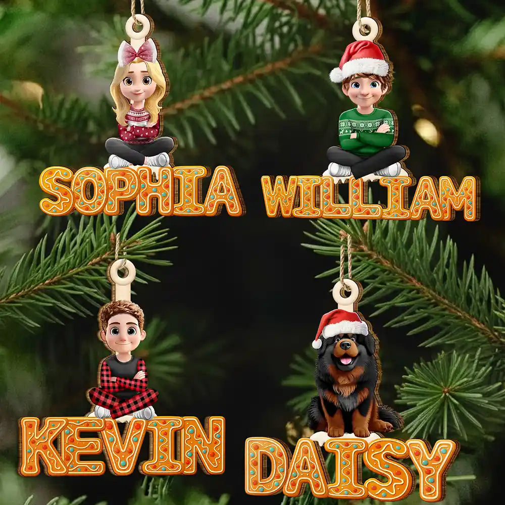 Christmas,Family,Happy - Christmas Pattern Effects With Names - Personalized Custom Shaped Wooden Ornament