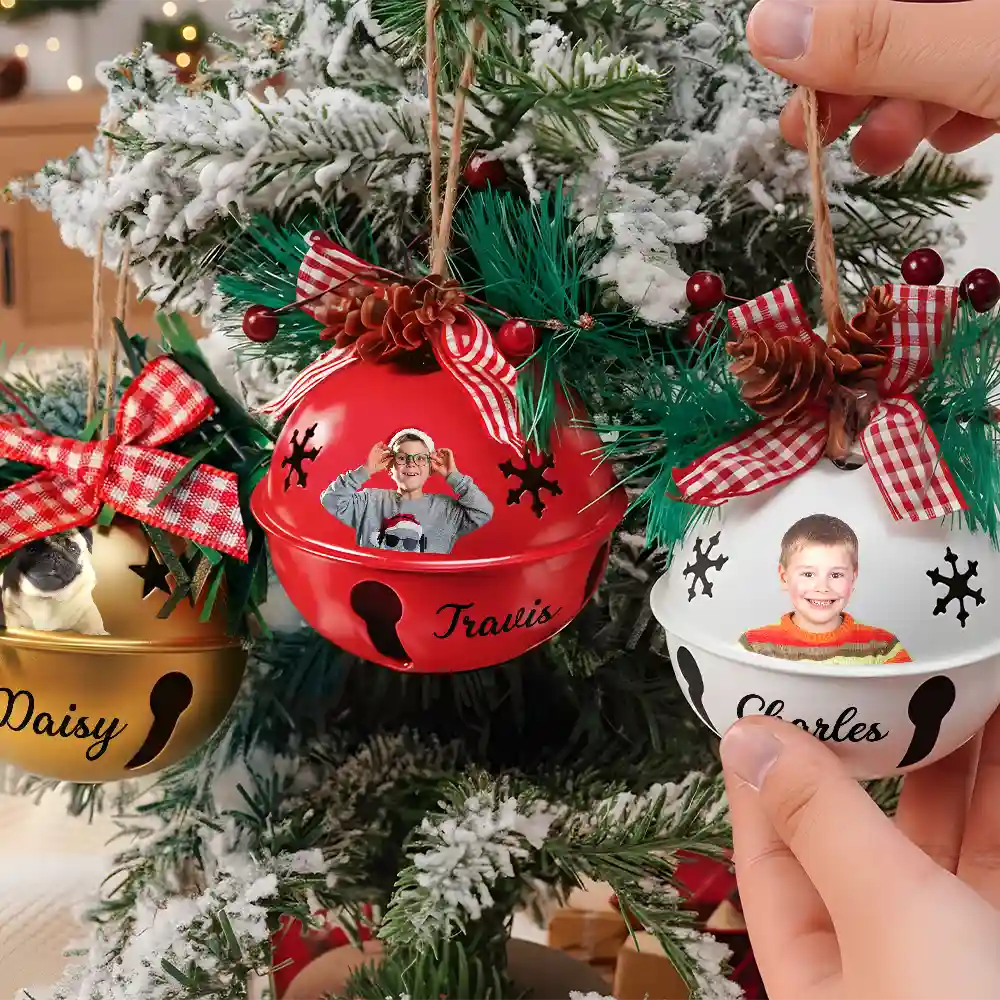 Christmas,Family,Happy - Custom Photo Christmas Bell With Name - Personalized Jingle Bell Ornament