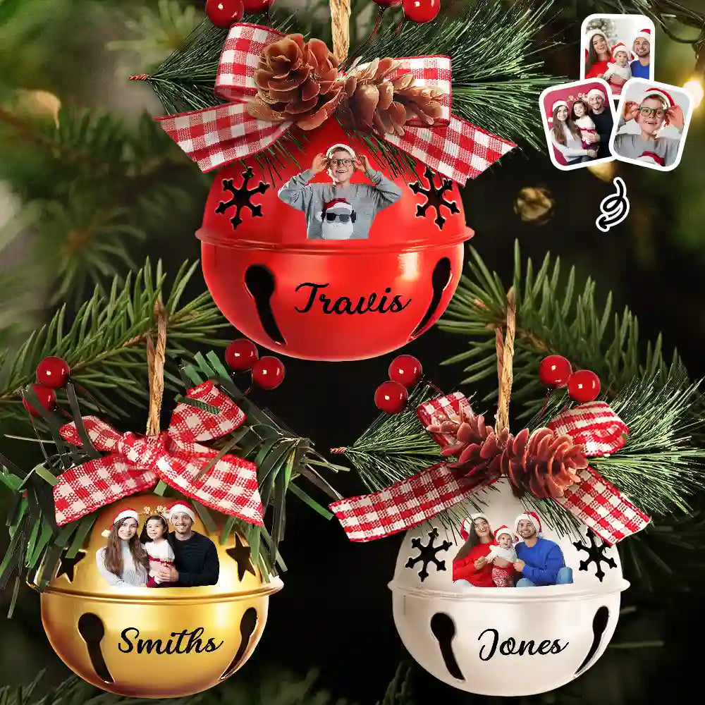 Custom Photo Christmas Bell With Name - Personalized Jingle Bell Ornament