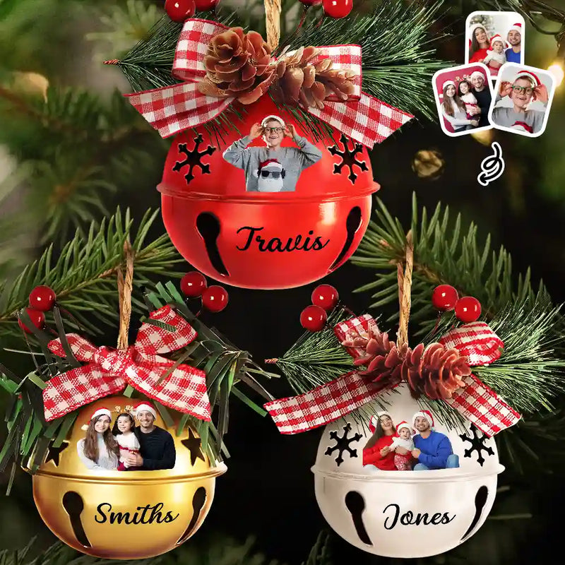Christmas,Family,Happy - Custom Photo Christmas Bell With Name - Personalized Jingle Bell Ornament