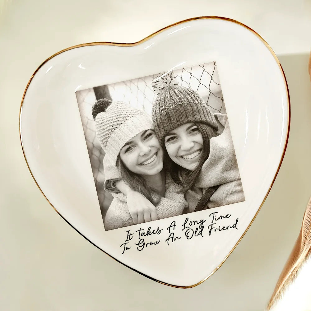 Gift For Bestie, Old Best friends, Gift For Sisters, Happy, Custom Photo - Custom Photo Besties Gray Scale Right In The Throat - Personalized Ring Dish