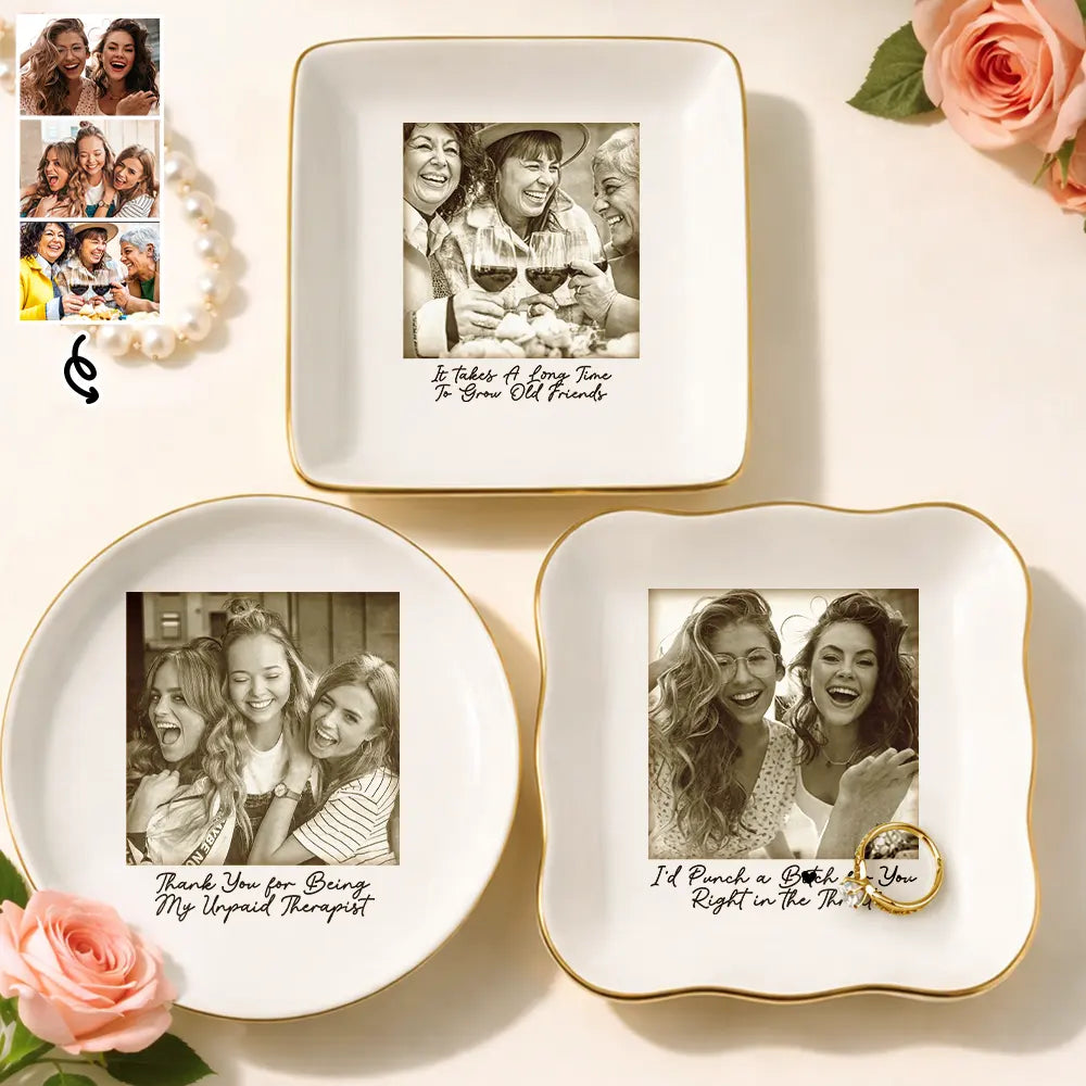 Custom Photo Besties Gray Scale Right In The Throat - Personalized Ring Dish