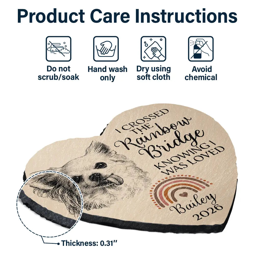 Love,Cat Lovers,Pet Lovers,Dog Lovers,Memorial - Custom Photo Pencil Sketch I Crossed The Rainbow Bridge Knowing I Was Loved - Personalized Heart Memorial Garden Stone