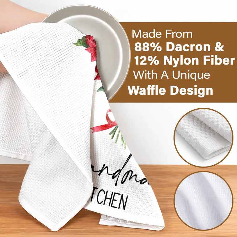 Gift For Wife,Gift For Mother,Gift For Grandma,Happy - Mom Grandma Kitchen Watercolor Birth Flower Bouquet - Personalized Kitchen Towel