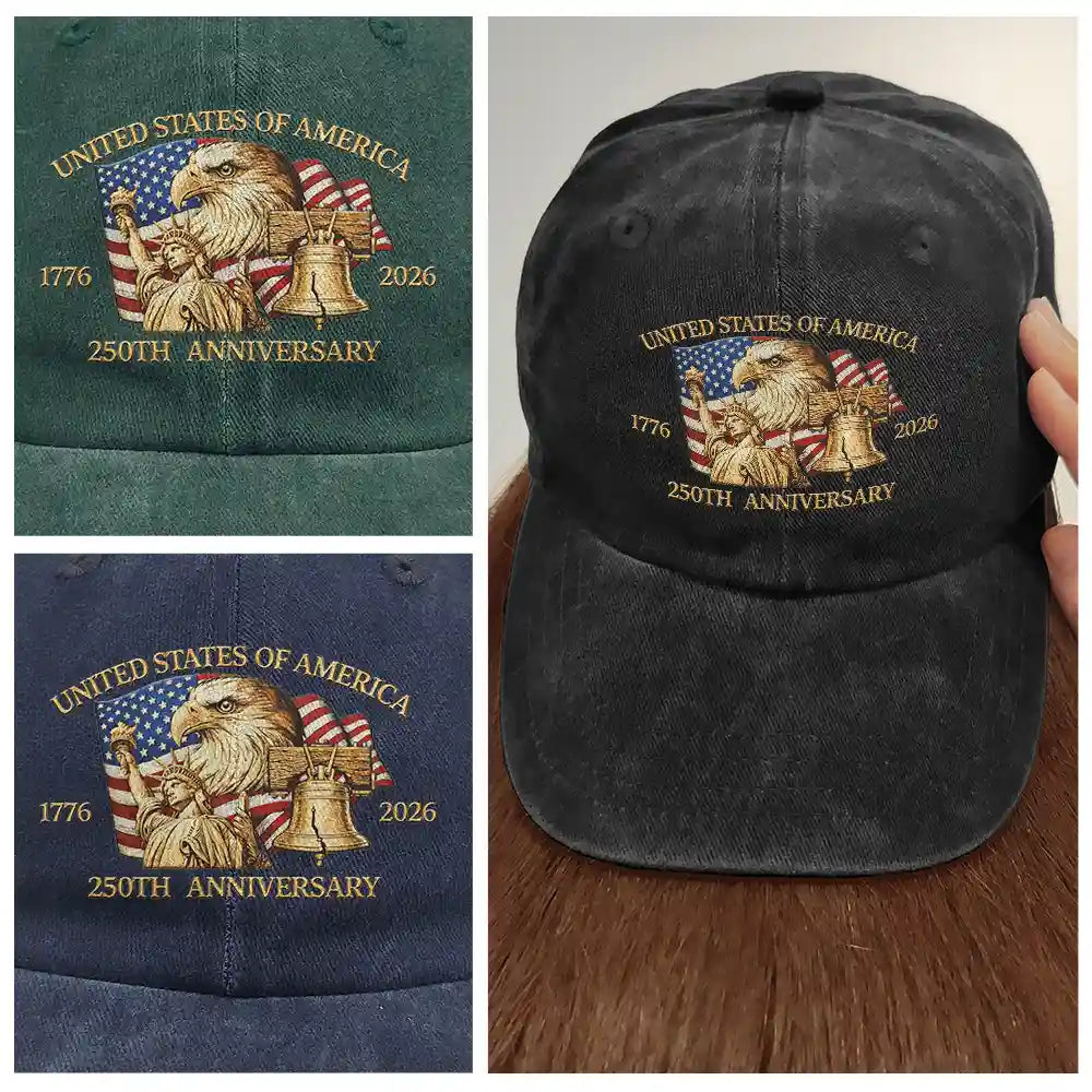 Independence Day,America 250th,Gift For Yourself,Happy,No Custom,Gift For Women,Gift For Men - 250th Anniversary US Liberty Bell Eagle - Vintage Washed Denim Cap