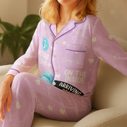 Pregnant Mom,Happy,Expecting Dad - Baby First Year On The Inside With Mom - Personalized Satin Pajama Set