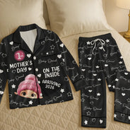 Pregnant Mom,Happy,Expecting Dad - Baby First Year On The Inside With Mom - Personalized Satin Pajama Set