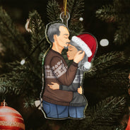 Couple Hug Kissing - Christmas Gift For Lover, Husband, Wife, Couples - Personalized Cutout Acrylic Ornament