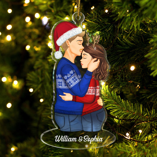 Couple Hug Kissing - Christmas Gift For Lover, Husband, Wife, Couples - Personalized Cutout Acrylic Ornament