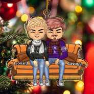 Couple Sitting - Christmas Gift For Lover, Husband, Wife, Couples - Personalized Cutout Acrylic Ornament