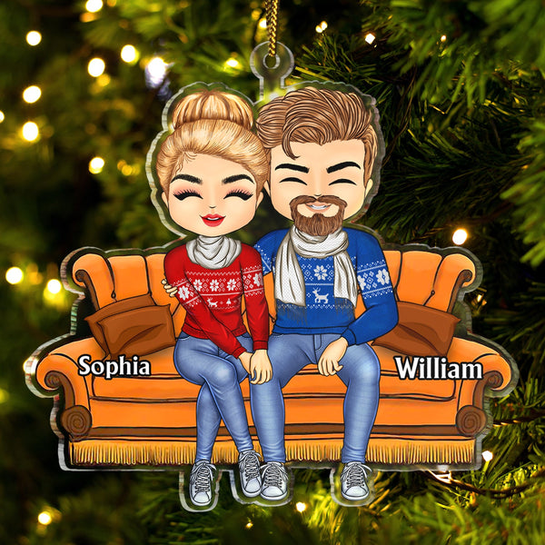 Couple Sitting - Christmas Gift For Lover, Husband, Wife, Couples - Personalized Cutout Acrylic Ornament