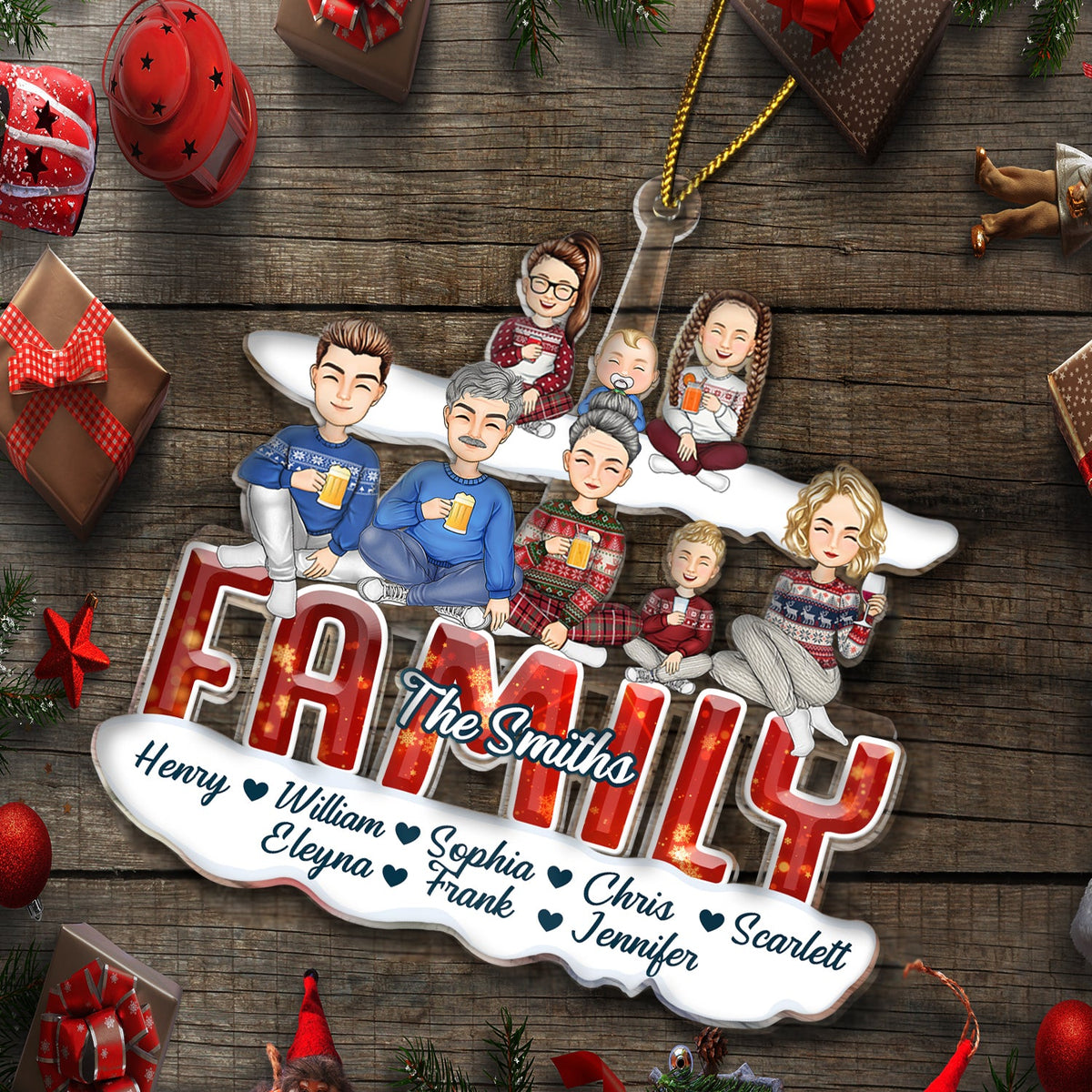 All Family - Christmas Gift For Siblings, Parents, Kids, Pet Lovers - Personalized Cutout Acrylic Ornament